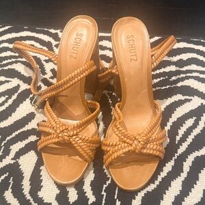 Schutz Brown Braided Heeled Sandals